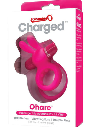 Charged Ohare Rechargeable Silicone Waterproof Rabbit Cock Ring - Pink