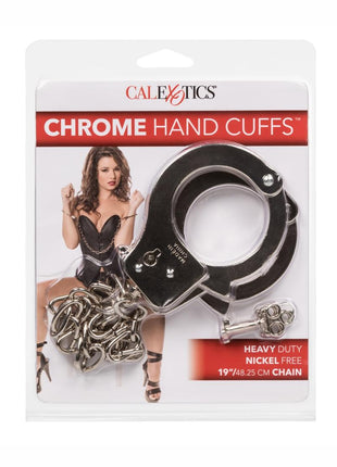 Chrome Hand Cuffs with Chain - Metal/Silver