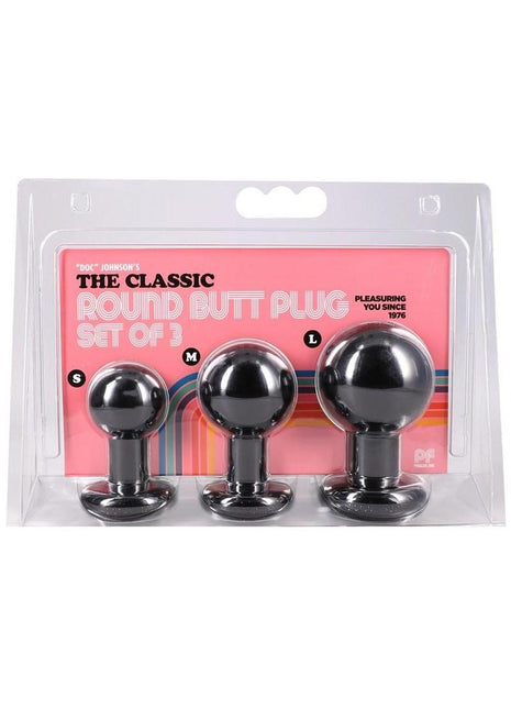 Classic Round Butt Plug - Black - 3 Piece/Set