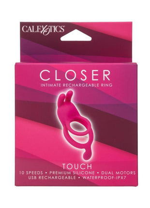 Closer Intimate Rechargeable Ring Touch Silicone Dual Vibe Cock Ring with Clitoral Stimulator - Pink