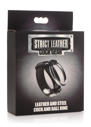 Cock Gear Leather and Steel Cock and Ball Ring - Black/Metal