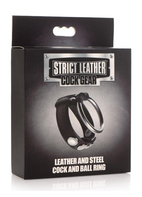 Cock Gear Leather and Steel Cock and Ball Ring - Black/Metal