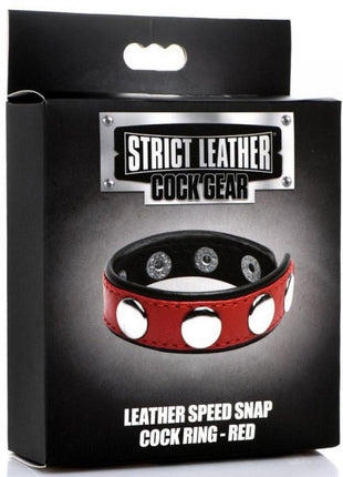 Cock Gear Leather Speed Snap Cock Ring - Metal/Red