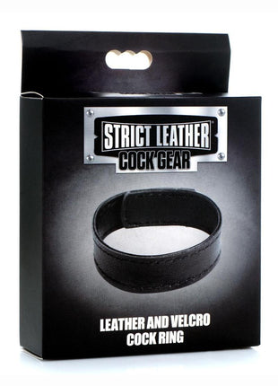 Cock Gear Velcro Leather Cock Ring - Black