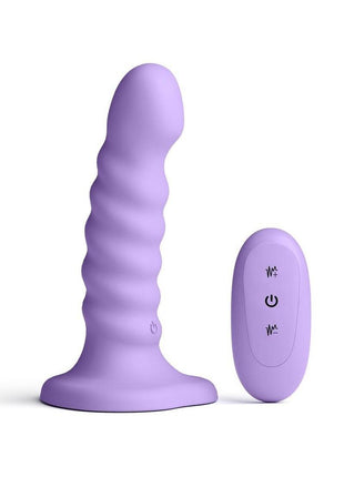 Colours Ribbed Rechargeable Silicone Vibrating Dildo with Remote Control - Purple - 5in