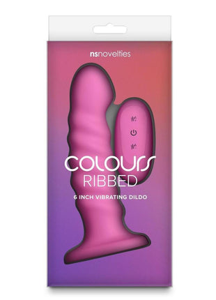 Colours Ribbed Rechargeable Silicone Vibrating Dildo with Remote Control - Pink - 6in