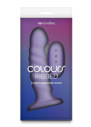 Colours Ribbed Rechargeable Silicone Vibrating Dildo with Remote Control - Purple - 6in