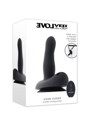 Come Closer Rechargeable Silicone Strap-On Vibrator with Remote - Black