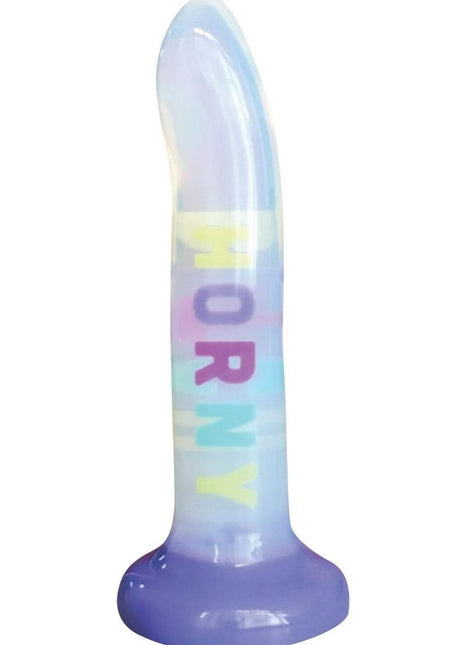 Cotton Candy Dirty Talk Horny Bitch Silicone Dildo - Multicolor