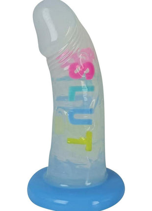 Cotton Candy Dirty Talk Slut Silicone Dildo - Multicolor - 6in