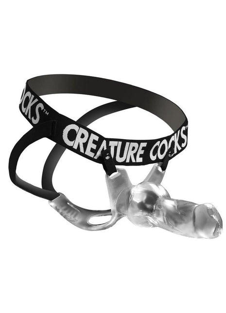 Creature Cock Snow Wolf Hollow Strap-On with Harness - Black/Clear