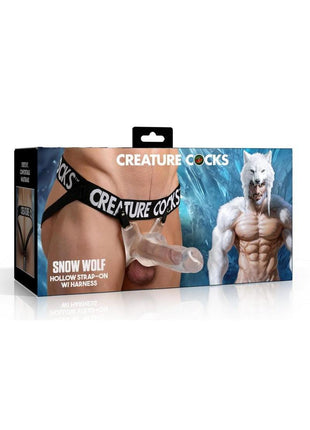 Creature Cock Snow Wolf Hollow Strap-On with Harness - Black/Clear