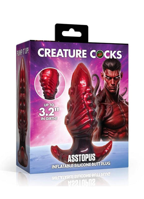 Creature Cocks Asstopus Inflatable Silicone Anal Plug - Black/Red - Large
