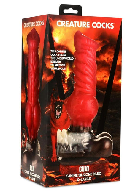Creature Cocks Cujo Canine Silicone Dildo - Black/Red - XLarge