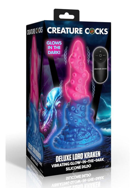 Creature Cocks Deluxe Lord Kraken Vibrating Rechargeable Silicone Glow In The Dark Dildo - Glow In The Dark/Multicolor