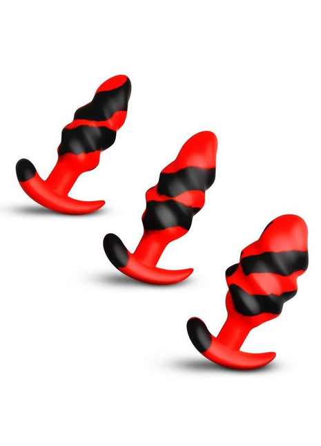 Creature Cocks Dragon Trainer Silicone Butt Plug - Black/Red - 3 Piece/Set