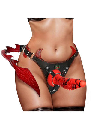 Creature Cocks Drakona Dragon Tail Strap-On Harness with Silicone Dildo - Black/Red