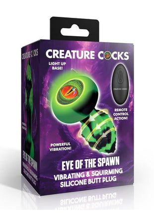 Creature Cocks Eye Of The Spawn Rechargeable Silicone Vibrating and Squirming Butt Plug with Remote - Green