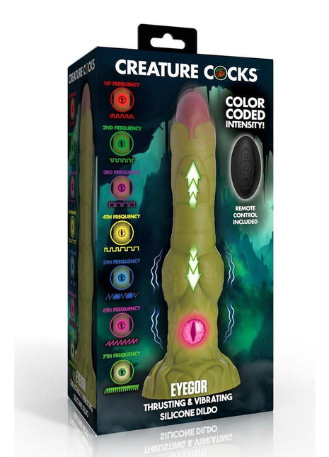Creature Cocks Eyegor Thrusting and Vibrating Rechargeable Silicone Dildo - Green