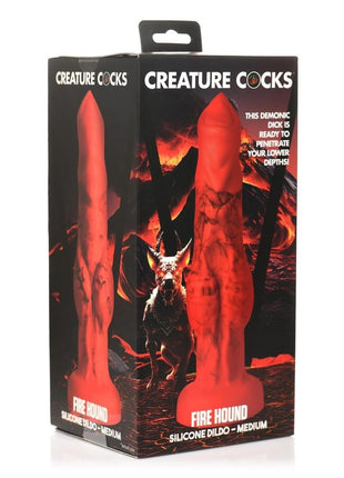 Creature Cocks Fire Hound Silicone Dildo - Black/Red - Medium