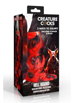 Creature Cocks Hell Hound Squirting Silicone Penis Enhancer - Black/Red