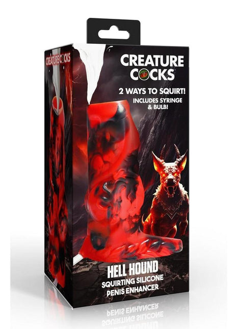 Creature Cocks Hell Hound Squirting Silicone Penis Enhancer - Black/Red