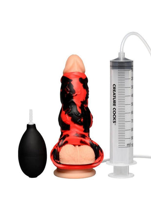 Creature Cocks Hell Hound Squirting Silicone Penis Enhancer - Black/Red