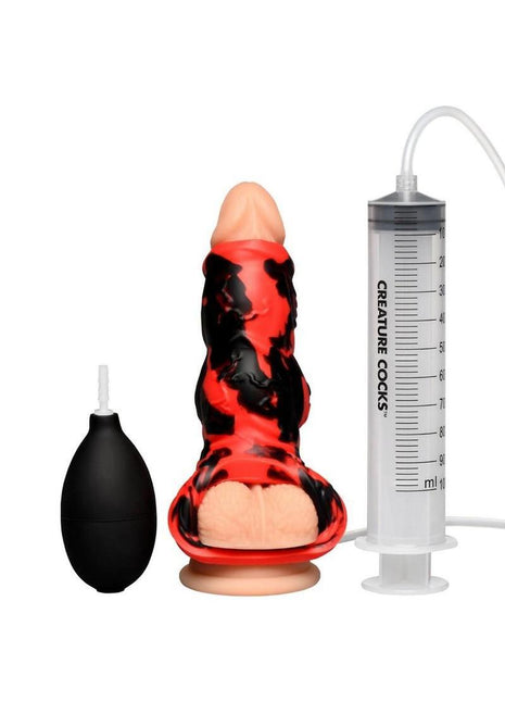 Creature Cocks Hell Hound Squirting Silicone Penis Enhancer - Black/Red