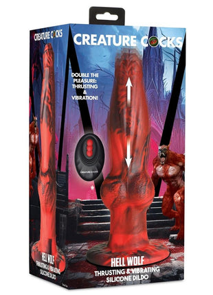 Creature Cocks Hell Wolf Silicone Rechargeable Thrusting and Vibrating Dildo - Black/Red