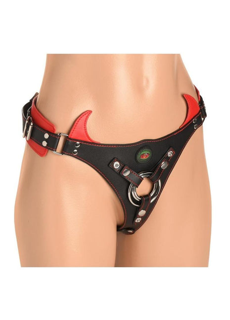 Creature Cocks Horny Devil Strap-On Harness - Black/Red