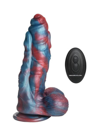 Creature Cocks Hydra X Vibrating Rechargeable Silicone Dildo with Remote - Blue/Red