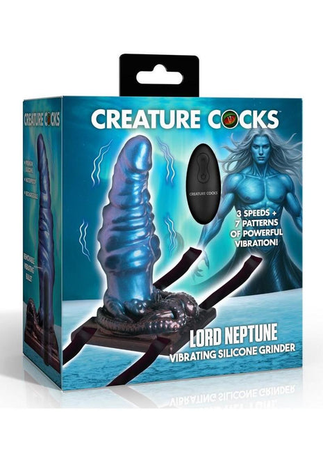 Creature Cocks Lord Neptune Vibrating Rechargeable Silicone Grinder with Remote Control - Black/Blue