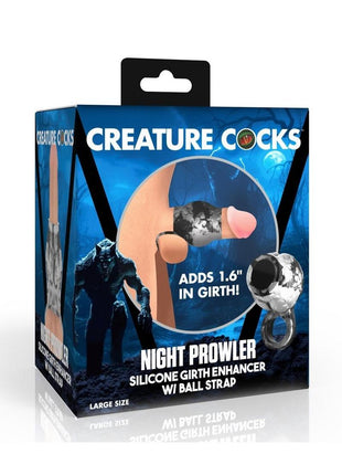 Creature Cocks Night Prowler Silicone Penis Sleeve and Ball Stretcher - Black/Silver - Large