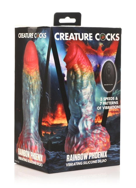 Creature Cocks Phoenix Vibrating Rechargeable Silicone Dildo - Multicolor/Rainbow