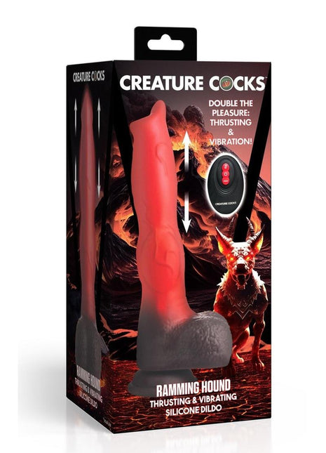 Creature Cocks Ramming Hound Thrusting and Vibrating Rechargeable Silicone Dildo - Brown/Red