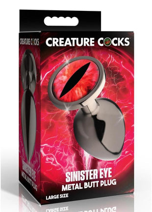Creature Cocks Red Eye Metal Butt Plug - Black/Metal/Red - Large