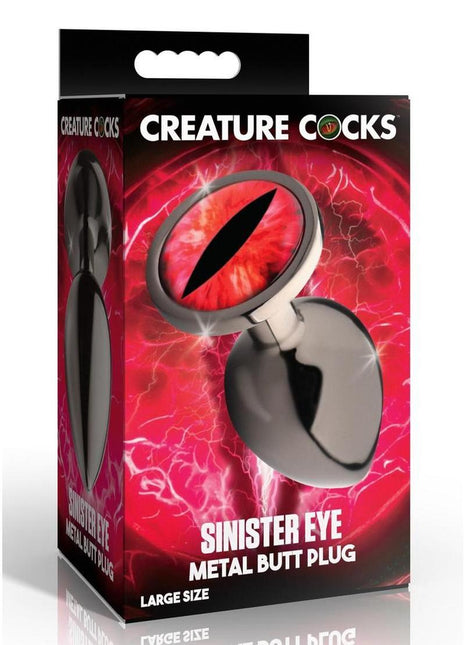 Creature Cocks Red Eye Metal Butt Plug - Black/Metal/Red - Large