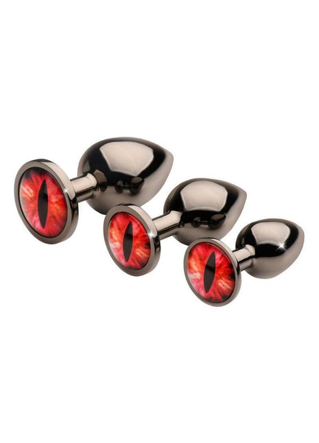 Creature Cocks Red Eye Metal Butt Plug - Black/Metal/Red - 3 Piece/Set