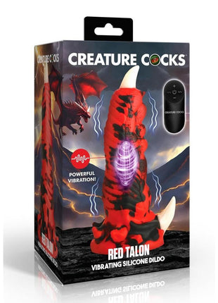 Creature Cocks Red Talon Vibrating Rechargeable Silicone Dildo - Black/Red