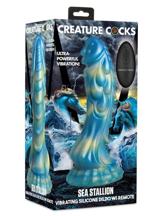 Creature Cocks Sea Stallion Silicone Rechargeable Dildo with Remote - Blue/Yellow