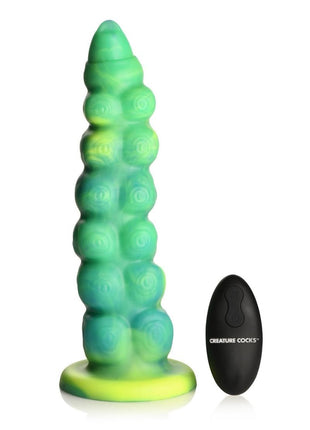 Creature Cocks Squirmer Thrusting and Vibrating Rechargeable Silicone Dildo - Green/Yellow