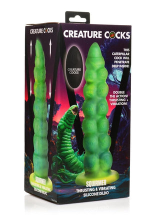Creature Cocks Squirmer Thrusting and Vibrating Rechargeable Silicone Dildo - Green/Yellow