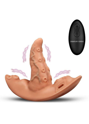 Creature Cocks Tenta Kiss Rechargeable Silicone Panty Vibe Tongue Harness with Remote - Black/Vanilla