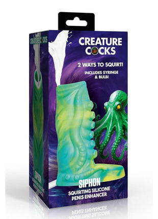Creature Cocks Tentacle Squirting Silicone Penis Enhancer - Green/Yellow