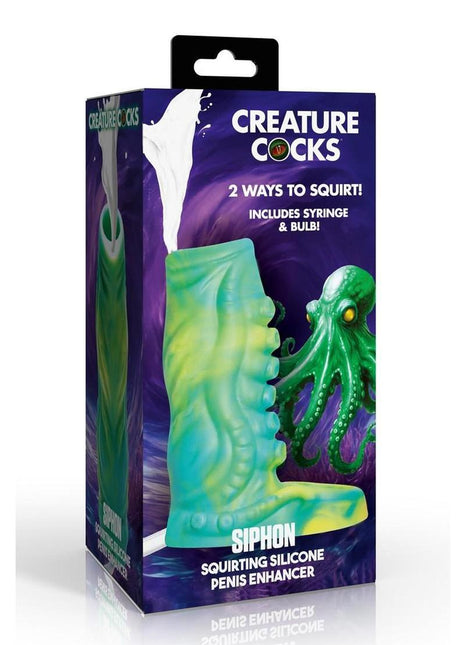 Creature Cocks Tentacle Squirting Silicone Penis Enhancer - Green/Yellow
