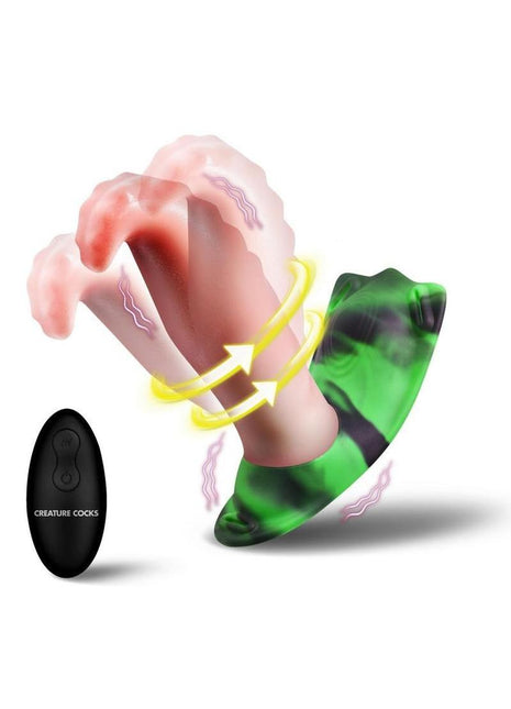 Creature Cocks Tongue Twister Rechargeable Silicone Panty Vibe Tongue Harness with Remote - Multicolor