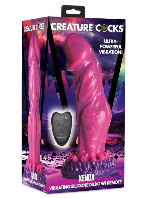 Creature Cocks Xenox Vibrating Rechargeable Silicone Dildo with Remote - Pink/Purple