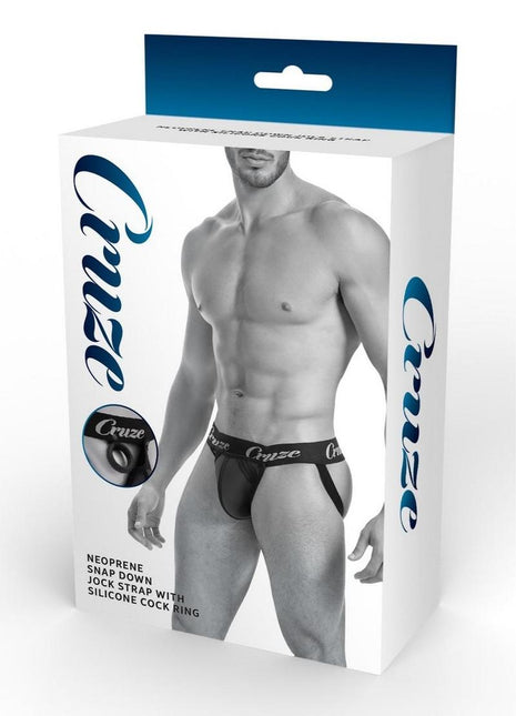 Cruze High Bar Jockstrap with Cock Ring - Black - Large/XLarge