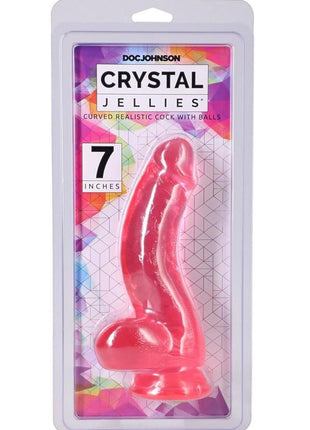 Crystal Jellies Curved Realistic Cock with Balls - Pink - 7in