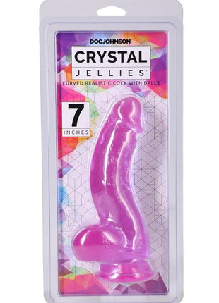Crystal Jellies Curved Realistic Cock with Balls - Purple - 7in
